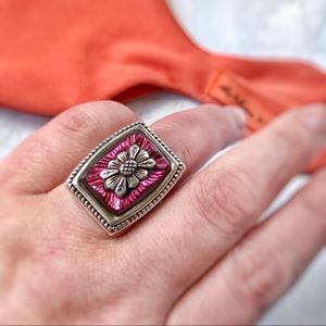 Stephen Dweck Carved MOP & Sterling Ring - Vintage